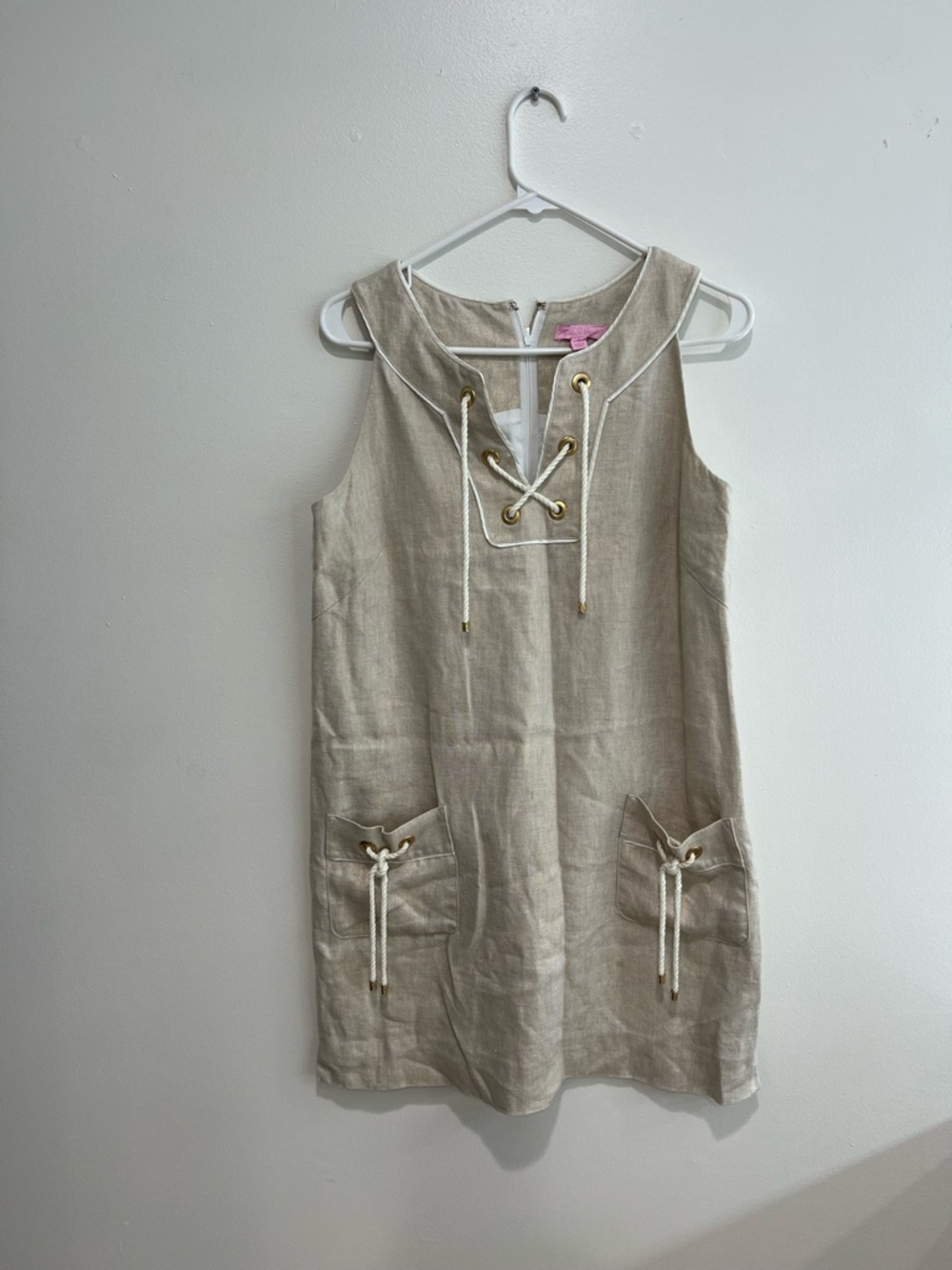 NWOT Lilly Pulitzer Beige Linen Lace-Up Shift Dress